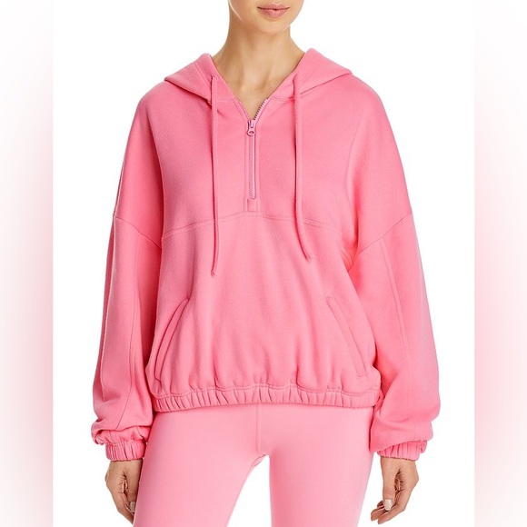 Alo Yoga Stadium Quarter-Zip Hooded Sweatshirt in Parisian Pink - Picture 2 of 12
